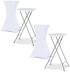 IDMarket Set of 2 High 105 cm Folding Tables + 2 White Covers