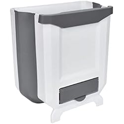 Papelera Puerta Caravana Zimoer Cubo de Basura Colgante para Cocina, Cubos de Basura Plegable, Blanco Gris Papelera para Puerta de Armario, Encimera, Cajón, Cocina, Coche, Baño, Oficina, Dormitorio