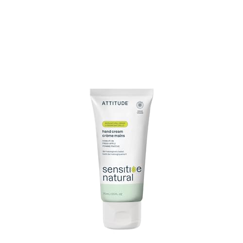 ATTITUDE Hand Cream for Sensitive Skin with Oat, EWG Verified, Dermatologically Tested, Vegan, Fresh Apple Scent, 2.5 Fl Oz