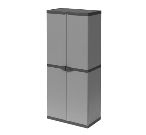 BuyStar Armadio Portascope da Esterno 68x40x165h cm, 2 Ante 3 Ripiani 1 Vano Scope - Idrorepellente, Montaggio Senza Viti, Robusto, Garage, Terrazzo, Officina, Giardino - Made in Italy (Grigio Chiaro)