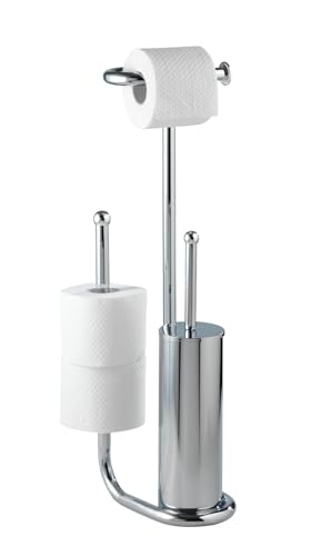 WENKO Stand WC-Porte brosse Universalo Chrom | Set WC avec porte-brosse et porte-papier toilette | Distributeur papier toilette avec rouleau de rechange |...