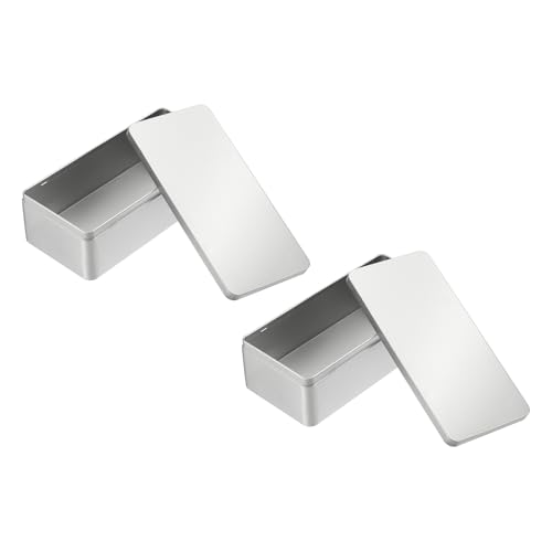 PATIKIL Rectangular Tin Box 9.2"x4.3"x2.7", 2 Pcs Metal Storage Tin Box Portable Storage Container with Lid for Tea Candy Treats Gifts Favors Candle Jewelry and Crafts, Silver