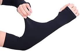 Image of Black Arm Sleeves for Men Hand Gloves for Men Skinny fit With Thumb Hole Stretchable Hand Sleeves Arm Sleeves for Men & women