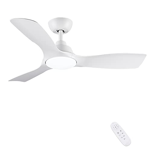 CJOY Ceiling Fans with Lights Dimmer, 42 inch Ceiling Fans with Remote Control, White Ceiling Fans with Lamps 6 Speeds, 3 Blades Quiet DC Reversible, Timer, Bredroom Ceiling Fan