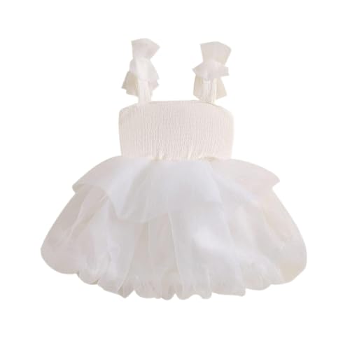 Baby Girl Tutu Dress Summer Toddler Slip Tulle Fairy Dresses Fancy Bow Birthday Clothes Princess Party Outfit (A White, 5-6 Years)