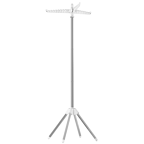 Organización Del Hogar, Home SONGMICS Tendedero de Ropa, Tendedero con 3 Brazos Giratorios para Perchas, Tendedero Plegable de Interior de 4 Patas, Alto 150 cm, Blanco y Plata MLLR510W01