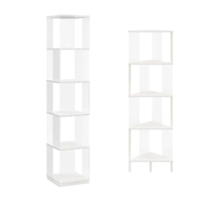 YATINEY 5-Tier Rotating Bookshelf and 5-Tier Corner Shelf Bundle, Tall Narrow Space-Saving Bookcase for Bedroom