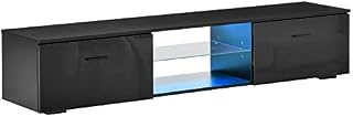 HOMCOM TV Stand Cabinet with High Gloss Front Door, LED RGB Lights and Remote Control for TVs up to 55", Media TV Console Table with Storage Cupboard, Black