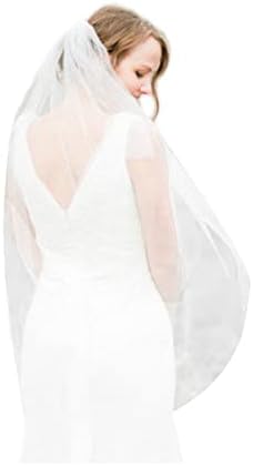 Fangsen Wedding Bridal Veil with Comb 1 Tier Bridal Fingertip veil (Fingertip White)