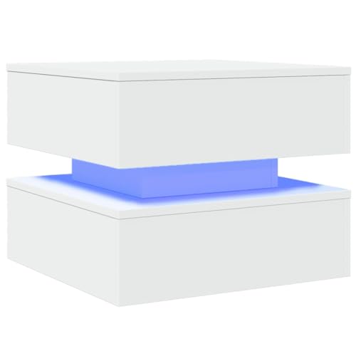 vidaXL Table Basse avec Lumières LED, Bout de Canapé, Table d'Appoint, Meuble de Salon Salle de Séjour Maison Intérieur, Moderne, Blanc