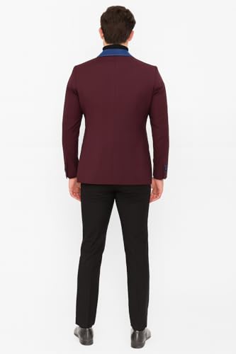 Men’s Burgundy Tuxedo Dinner Jacket Blazer with Blue Satin Shawl Lapel Wedding and Party Jacket2