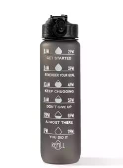 ABC(Ali Business Club) Multipurpose Leak Proof Water Bottle With Time Markers, Night Black, 1 liter