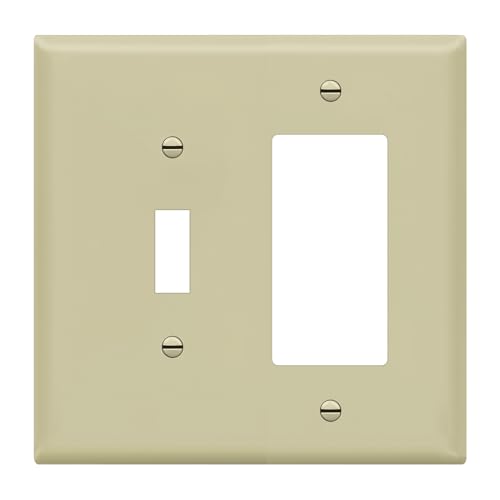 Image of ENERLITES Combination Toggle Switch /Decorator Switch Wall Plate, Mid-Size 2-Gang 4.88 x 4.92 inch, Polycarbonate Thermoplastic, 881131M-I, Ivory