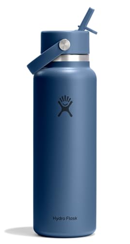 Image of Hydro Flask Water Bottle - Insulated Stainless Steel - Wide Straw Lid, Non Spill, Leakproof in 40 Oz Harbor Blue