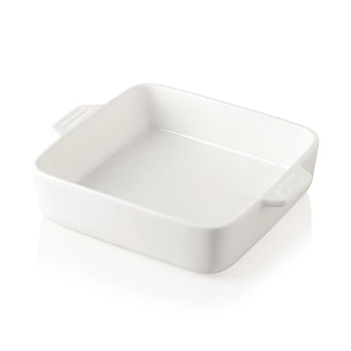 Sweejar Ceramic Baking Dish, 8 x 8 Cake Baking Pan for Brownie, Porcelain Square Bakeware with Double Handle for Casserole, Lasagna, Family Dinner (White)  