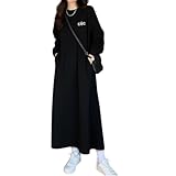 [link bleu] リンクブルー ワンピース ロング ロゴ あったか 裏 起毛 オーバー マキシ マタニティ ルームウェア ゆったり レディース (XL, ブラック)