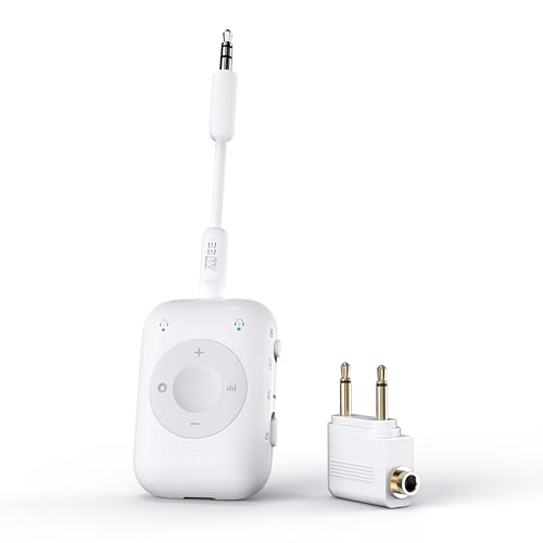 Image of MEE audio Connect Air Pro Bluetooth Wireless Audio Transmitter & Receiver for AirPods or Bluetooth Headphones, 2-in-1 Adapter with Detachable Cable 3.5mm Aux Audio Jack for Airplanes, Auto, Gym, White