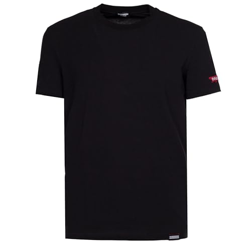 DSQUARED2 Camiseta negra para hombre con parche con logo en rojo, Negro , XL