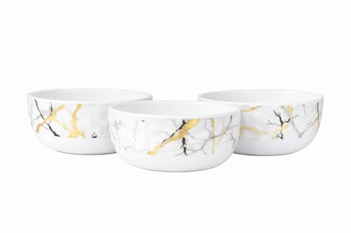 Image of Ariya 4.5 Inch Melamine Soup Bowls Set of 3 (350 ml) | White /Gold /Black | Serving Bowls for Soup, Salad, Noodles, Pasta, Oatmeal | Durable & Stylish Dinnerware for Daily & Special Use