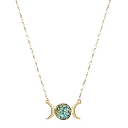 Collier femme pierre de cristal pendentif globe de croissant de trois lunes