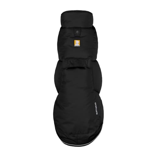 RUFFWEAR Quinzee Regenjacke für kleine Hunde, isolierter Allwetter-Hundemantel, Wasserabweisende Hundejacke, leichte Hundeweste und Tragetasche, Größe S, Obsidianschwarz