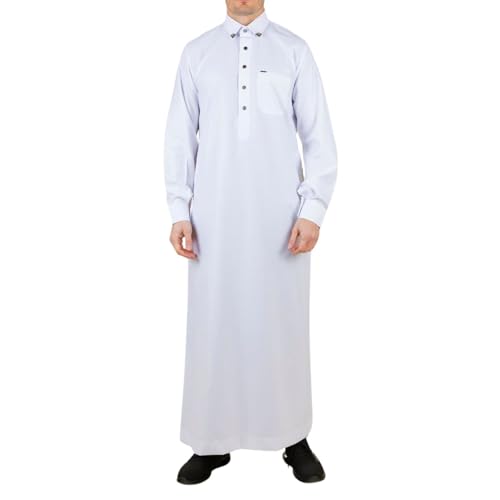 Bata islámica thobe blanco de hombre: túnica holgada antiarrugas para rezar