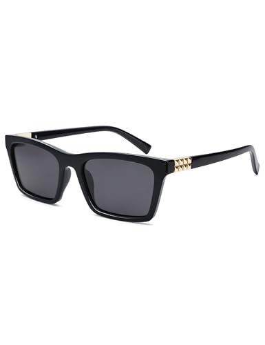 Appassal Polarized Rectangle Sunglasses for Women Men, Retro Trendy 90s Bold Frame Sun Glasses AP3787, Black/Grey