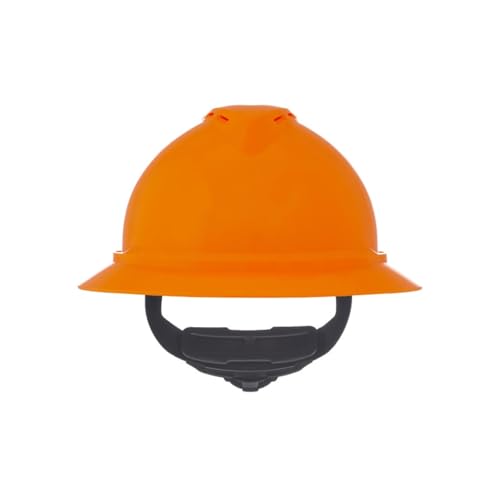 MSA 10167921 V-Gard 500 Full-Brim Hard Hat With Fas-Trac III Ratchet Suspension | Polyethylene Shell, Superior Impact Protection, Self Adjusting Crown Straps - Standard Size in Hi-Viz Orange