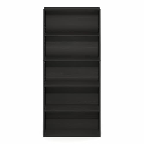 Image of Furinno Jaya Book Shelf, 5-Tier Bookshelf, 52 Inch Tall Standing Bookcase with Adjustable Shelf, 9.5 x 23.6 x 52.6, for Home Office, Bedroom, Living Room, Espresso