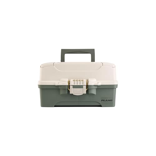 Image of Plano Two-Tray Tackle Box, Green /Tan, Rust-Proof Brass Latch, Top-Access Tray with Deep Storage, Made in the USA, Portable Fishing Gear Storage Organizer