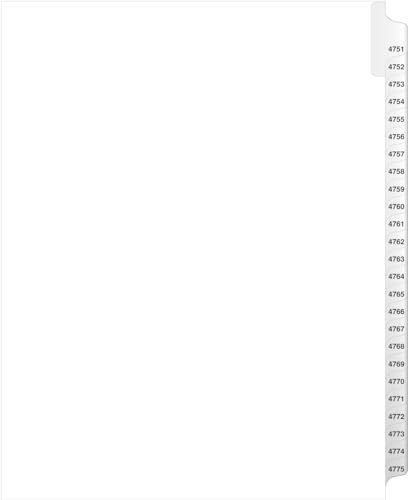 Exhibitindexes® Side Collated Exhibit Tabs Bold Font, 4751-4775, Made in USA