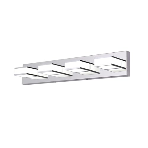 Image of Modern 4 Light Long Bathroom Lamp - Chrome Stainless Steel Acrylic LED Vanity Sconces for Bedroom, Living Room, Kitchen (Cool White 6000K)