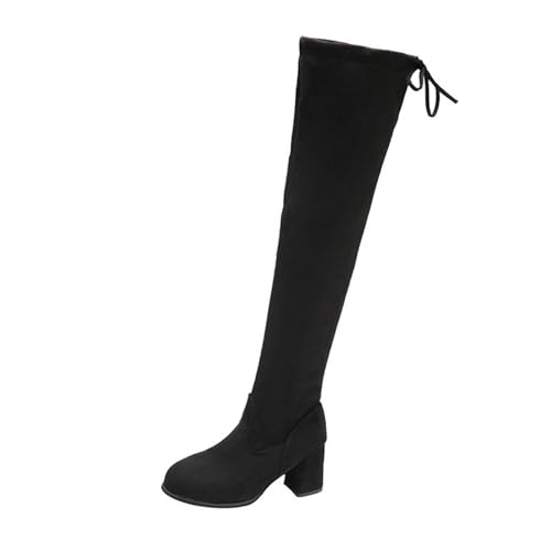 NUSGEAR Botas Mosqueteras Online Botas Mujers De Caña Larga Por Encima De Rodillas Invierno De Tacon Alto Con Cremallera Y Cordones Bota Mujer Overknee High Heels Tacón Alto Boots Largas Invierno
