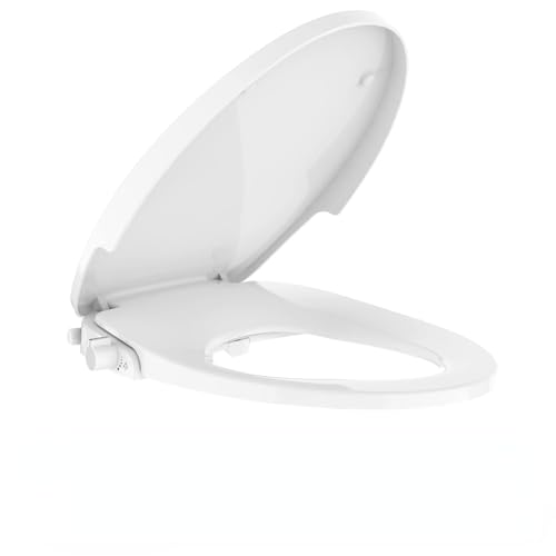 Bidet Toilet Seat for Round Toilet, Non-Electric Dual Nozzle Bidet Attachment with Soft Close Lid, Feminine Hygiene Toilet Seat Cover for Women, Easy Install, White