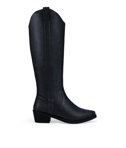 BOSANOVA Botas Camperas de caña Alta para Mujer con Doble Tirador y Suela con Acabado en Punta y tacón Ancho de 5 cm. Cierre con Cremallera. Calzado para Mujer Negro 38