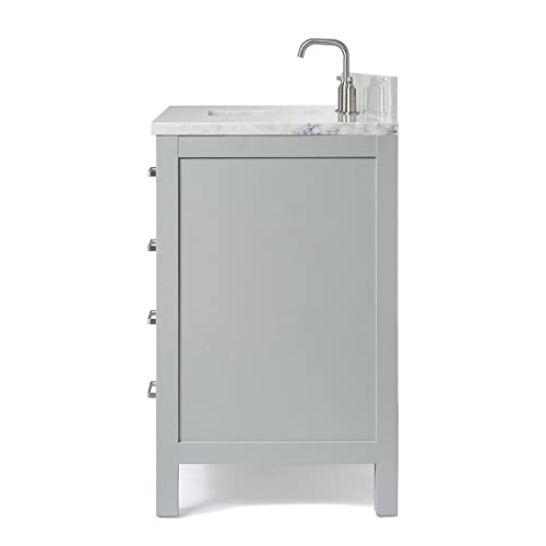 Ariel 55" Grey Bathroom Vanity With Italian Carrara Marble Countertop & Backsplash, Center Rectangular Sink, 2 Soft Closing Doors, 9 Full Extension Dovetail Drawers, Brushed Nickel #TOP6