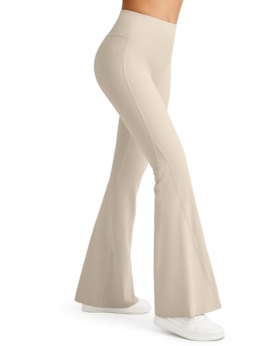 Image of G4Free Ribbed Flare Yoga Pants for Women High Waisted Bell Bottom Leggings Tummy Control Petite /Regular /Tall