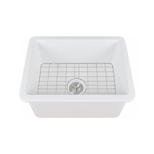 Deervalley Dv-1K515 Glen Single Bowl Kitchen Sink 24" L X 18" W Fireclay Undermount Kitchen Sink White Deep Bowl Sink With Sink Grid And Basket Strainer #TOP1