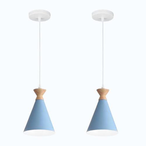 Image of Blue Hanging Light for Home, Aluminium Pendant Light Ceiling Lamp with Modern Hanging Lamp for Bulb Not Included, Pack of 2