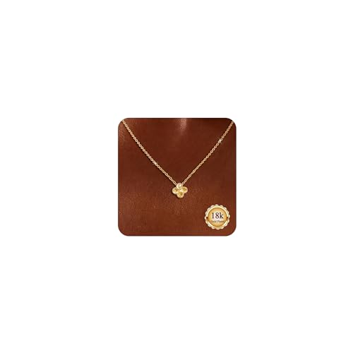 Astravia Birthstone Gold Necklace for Women Girls 18K Gold Plated Four Leaf Clover Pendant Necklace with CZ Citrine Non-Tarnish Dainty Gold Choker Jewellery Birthday Gift for Women