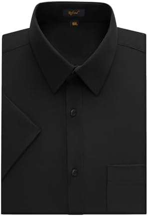 BEFRIED Dress Shirts for Men Big and Tall (Size XL Big-6XL Big Tall) Button Down Short Sleeve Black Shirts Business Casual Collared Shirt with Pocket — view 5