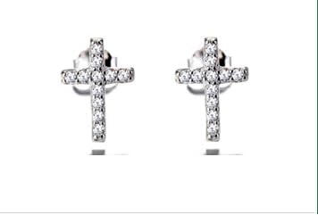 Sterling Silver & White Gold Plated Cross Earrings with Crystals for Women - Image 3