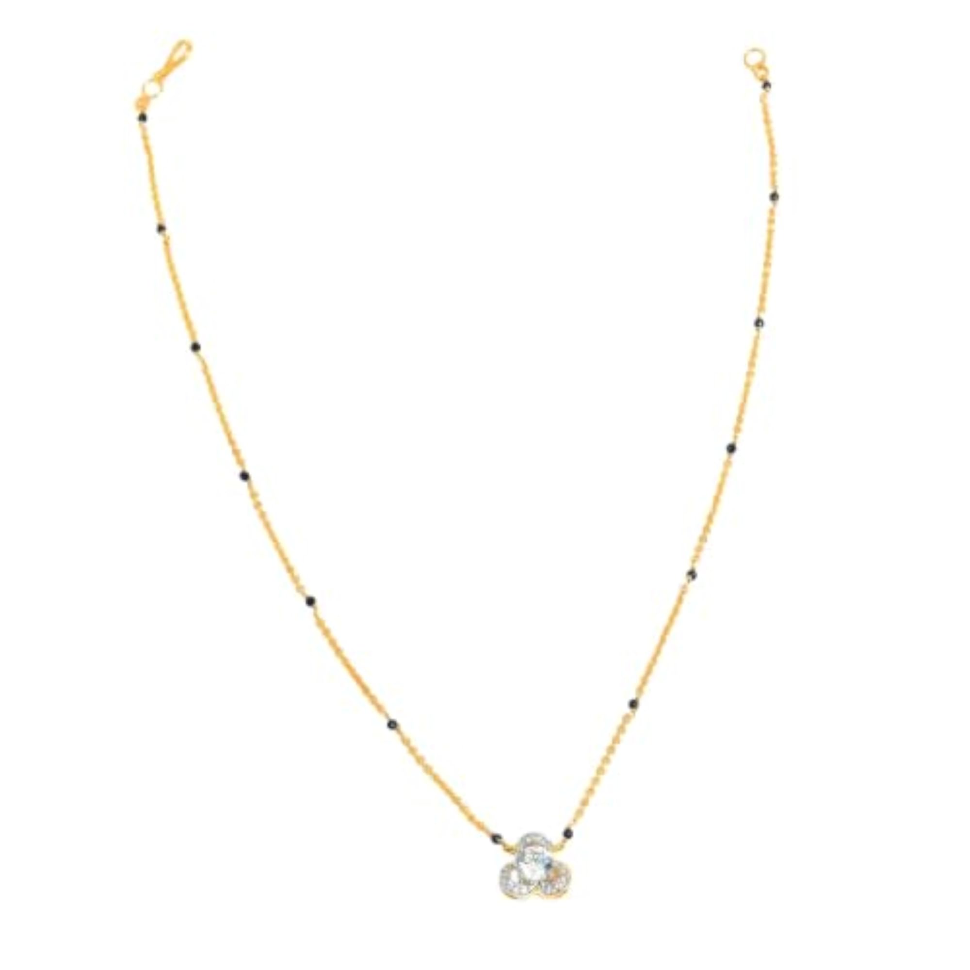 Women's Stylish Black Beads Mangalsutra with Green Drop Pendant