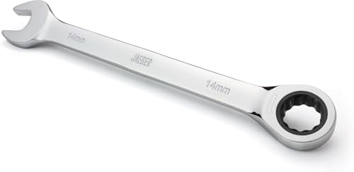 Image of Jaeger 14 mm Ratchet Combination Wrench with 90-Tooth Ratcheting Precision and Hardened, Polished Steel for Projects with Metric Tight Spaces