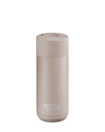 frank green - Ceramic Reusable Cup - Travel Coffee Mug, Stainless Steel Coffee Cup, Insulated Tumbler - Push Button Lid - 16oz - Moon Dust