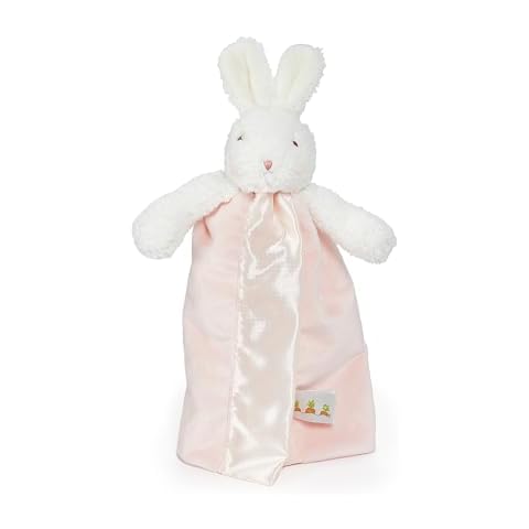 Bunnies By The Bay “Blossom Bunny” Bye Bye Buddy - Travel Size Baby Lovey - 11" Stuffed Rabbit and Baby Blanket - Super Soft Velour with Satin Lining - Pink Cover