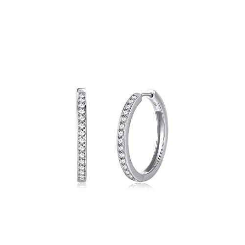 Créoles Boucles D'oreilles Médium pour Femme en Argent 925/1000 Plaqué Or Blanc et Cristal Oxydes De Zirconium Cercle Bijoux pour Femmes Filles - Diamètre: 30 mm Cover
