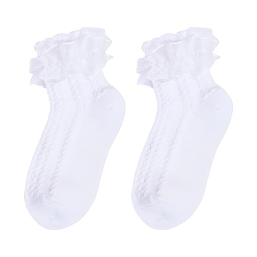 1 Pack Girls White Ruffle Socks, Comfortable Cotton Frilly Princess Style Dress Socks