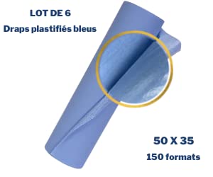 (DSTOCK60) - 6 Draps d'Examen - 50 x 35 - Plastifiés - Résistants - Absorption Optimale - Prédécoupés tous les 35cm - Largeur 50cm - 150 formats - Lot de 6 rouleaux