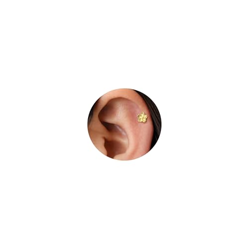 NONTAI 20G Flower Gold Nose Stud Tiny Earrings, Cartilage Tragus Helix Flat Back Stud Conch Piercing Jewelry